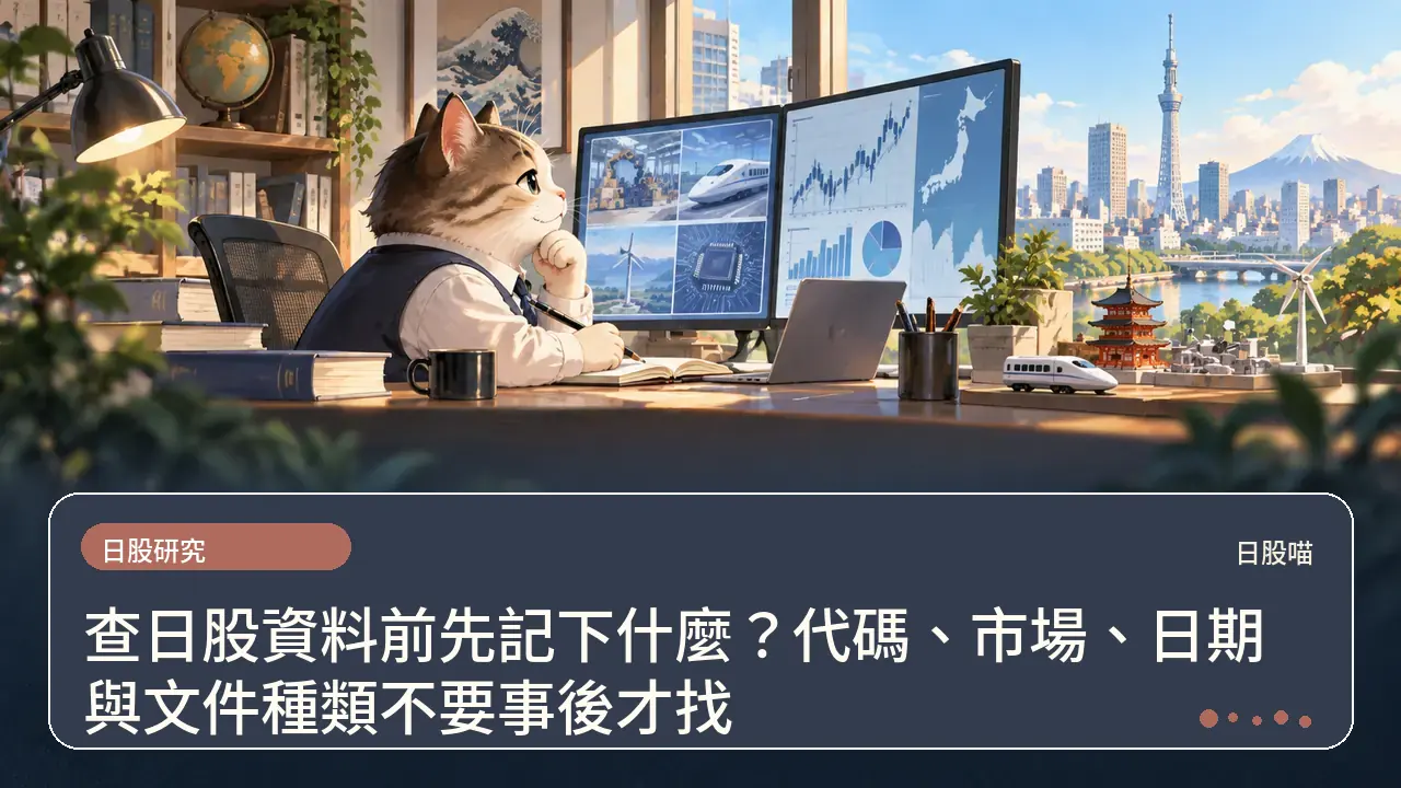 查日股資料前先記下什麼？代碼、市場、日期與文件種類不要事後才找主題插畫