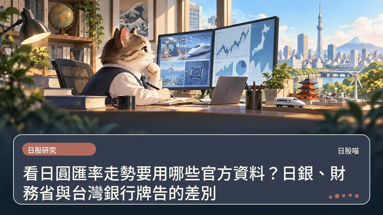 看日圓匯率走勢要用哪些官方資料？日銀、財務省與台灣銀行牌告的差別主題插畫